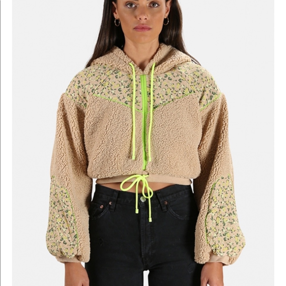 NWT For Love & Lemons Shearling Cropped Hoodie